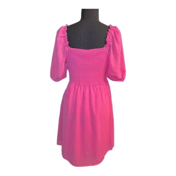 Jessica Simpson Hot Pink Puff-Sleeve Mini Dress NWT | Fall Date-Night Ready | Si - Picture 6 of 11